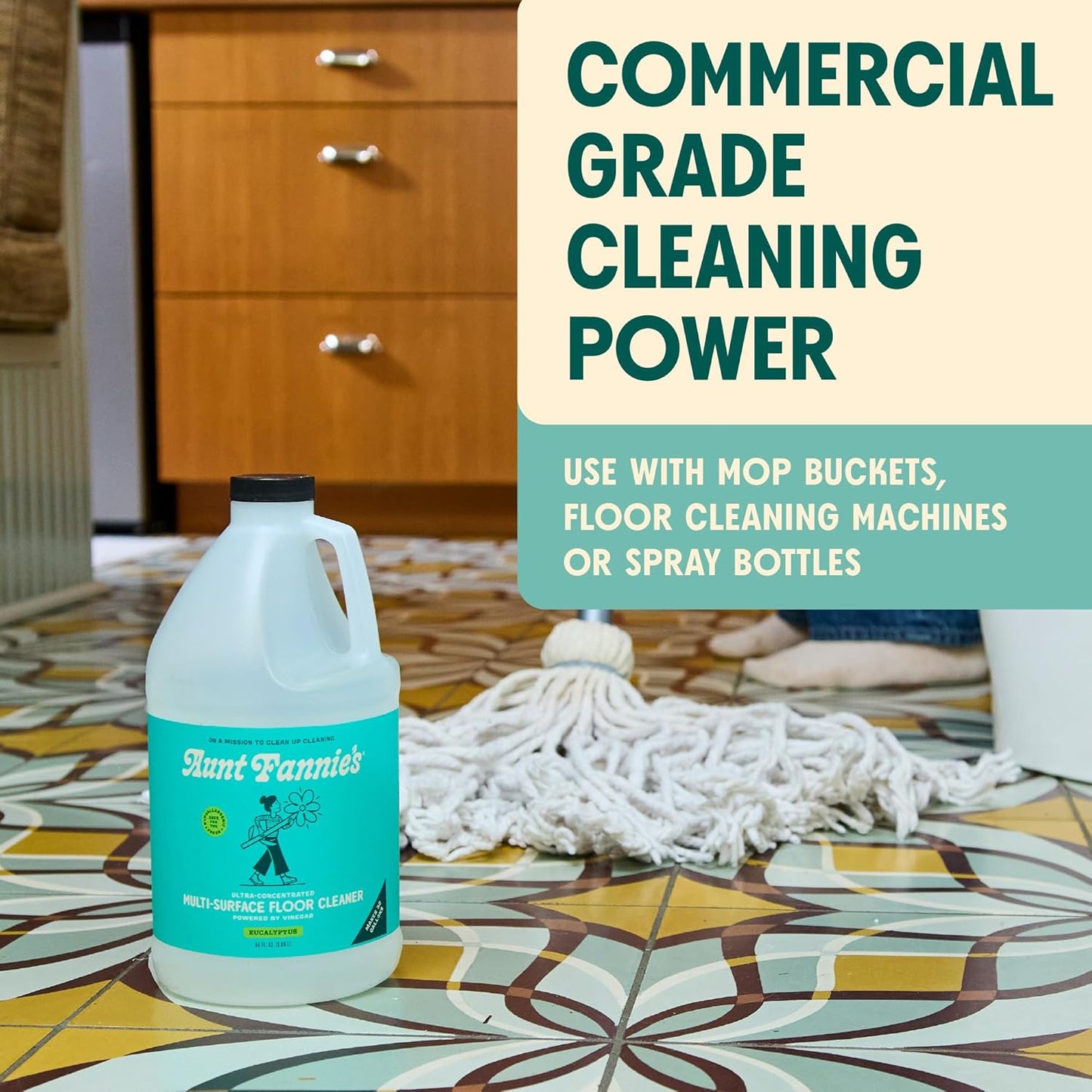 Aunt Fannie's Ultra Concentrated Floor Cleaner Vinegar Wash, Multi-Surface Solution For Mopping, Value Size, Bright Lemon Scent, 64 oz