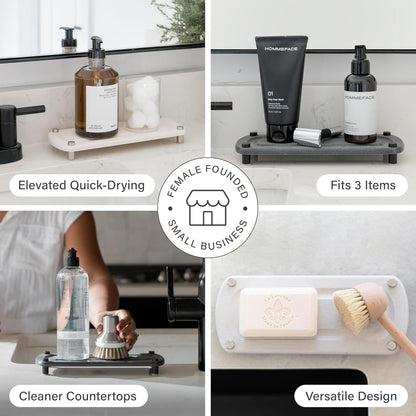 Dorai Home Stone Kitchen Sink Caddy - Diatomaceous Earth Sink Tray with Stainless Steel Feet, Water-Absorbing Countertop Organizer for Kitchen or Bathroom - Sandstone
