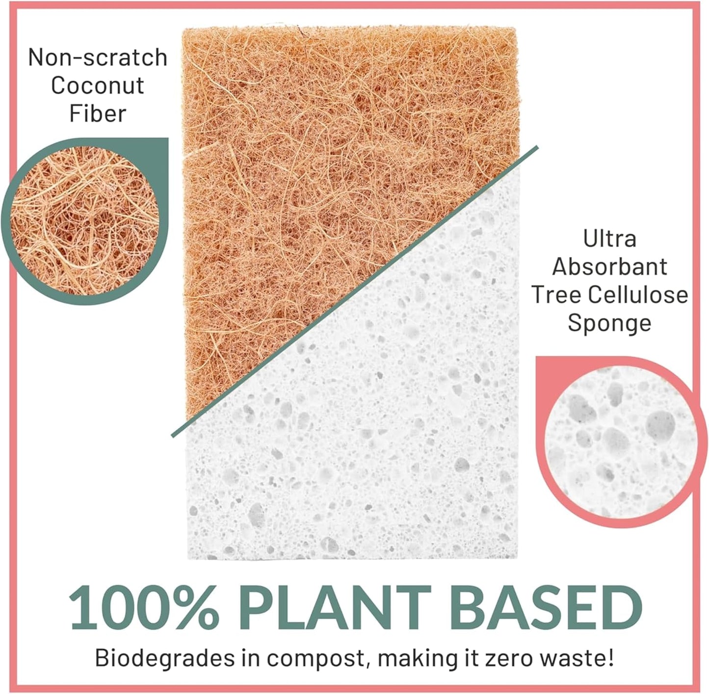 bioGo 12 Pack Natural Biodegradable Kitchen Sponges - Eco-Friendly, Compostable, Cellulose Dish - Compostable - Biodegradable - Cellulose Sponge