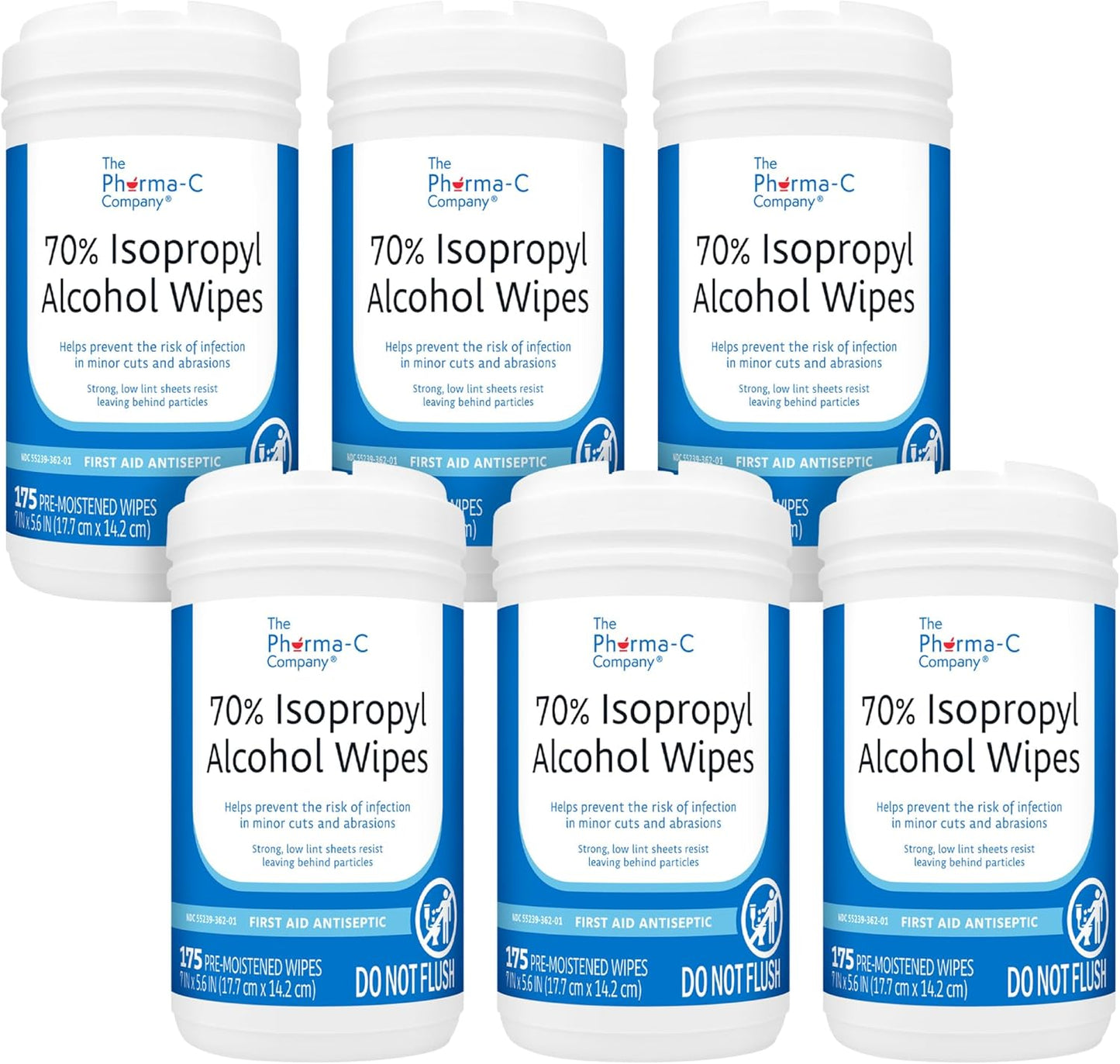 The Pharma-C Company 70% Isopropyl Alcohol Wipes [175ct Wipes] - Large Durable IPA Wipes. First-Aid Antiseptic Wound Cleaner with Moisture Lock Lid.