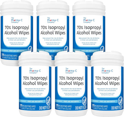 The Pharma-C Company 70% Isopropyl Alcohol Wipes [175ct Wipes] - Large Durable IPA Wipes. First-Aid Antiseptic Wound Cleaner with Moisture Lock Lid.