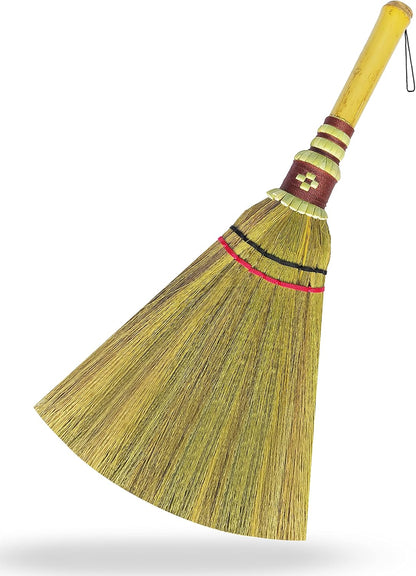 Handmade,Natural Grass Asian, Whisk Broom Thai, Handle Bamboo, Soft Brush Mini with Solid Wood Handle Retro Nature No Static Electricity Sweeping 13in