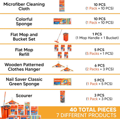 Cleaning Supplies Bundle Flat Mop Bucket Set Home Cleaning Kit Microfiber Cloth Sponge Household Set