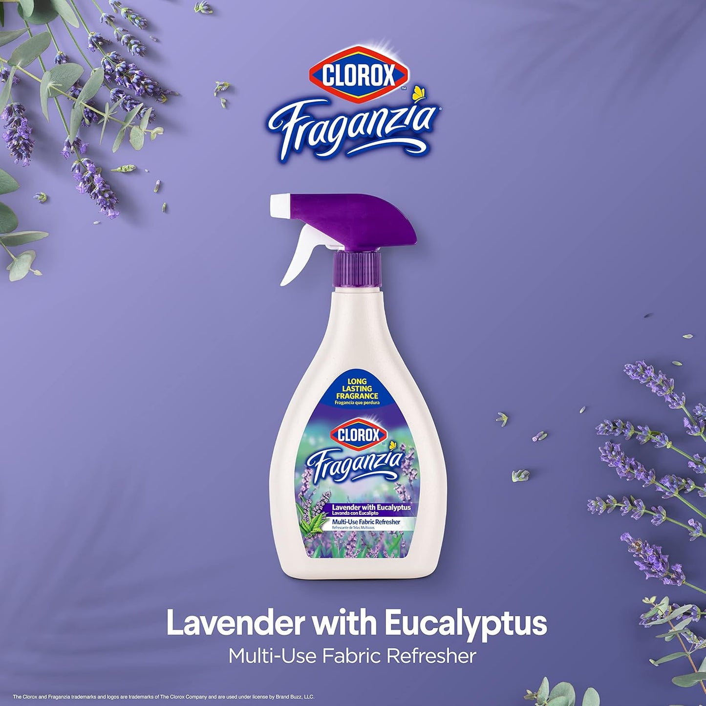 Clorox Fraganzia Refresher Spray, Lavender with Eucalyptus Scent - Multi-Use Fabric and Linen Freshener, Odor Eliminator for Home, Couches, and Soft Upholstery, 22 Fl Oz