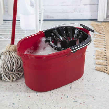 Sterilite 17.5 Qt Mop Bucket with Handle and Wringer, Ideal for Household Cleaning and Mopping, 2 Spouts to Easily Pour Water, Red, 4-Pack