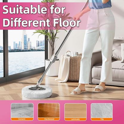 Spin Mop and Bucket with Wringer Set for Home,360° Mop and Bucket with Separate Clean and Dirty Water,Wet Dust Mop for Floor Cleaning with Extra Refills (Silver)