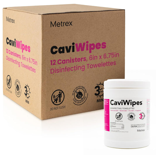 Metrex CaviWipes Disinfecting Towelettes, Pack of 12 – Durable Non-Woven Disinfecting Wipes for Hard, Non-Porous Surfaces in Healthcare & Laboratory Settings – Pre-Saturated with CaviCide, 13-1100