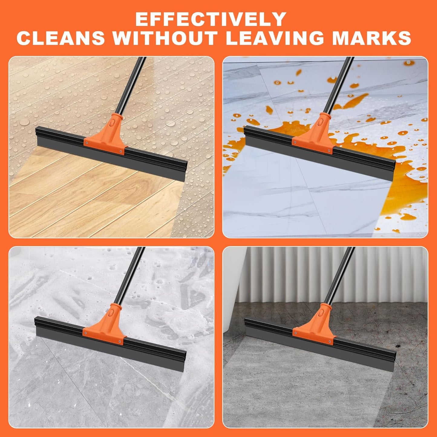 JEHONN Floor Squeegee Heavy Duty with 58.3 inches Long Handle, Rubber Scraper Broom for Cleaning Foam Water on Garage Concrete Bathroom Tile Marble Shower Glass Shop Deck Window Indoor Outdoor Green