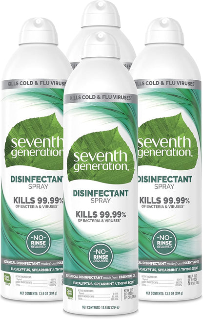 Seventh Generation Disinfecting Spray Cleaner Eucalyptus and Thyme Disinfectant 13.9 oz, Pack of 8