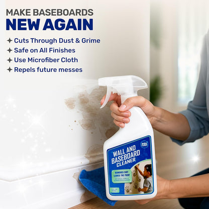 Gentle Wall & Baseboard Cleaner - Safe for Painted Walls & Trim | Non-Toxic, No-Rinse Spray | Anti-Resoil, Streak-Free Finish for Everyday Cleaning | 32 oz (1 Quart) | Made in USA