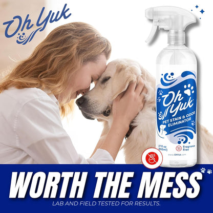 Oh Yuk Probiotics Pet Odor Eliminator and Stain Remover Spray – Dog & Cat Urine and Poop Odor Eliminator for Home, Pet Pee Smell Remover & Deodorizer – 27 fl oz (Fresh Ginger Lime)