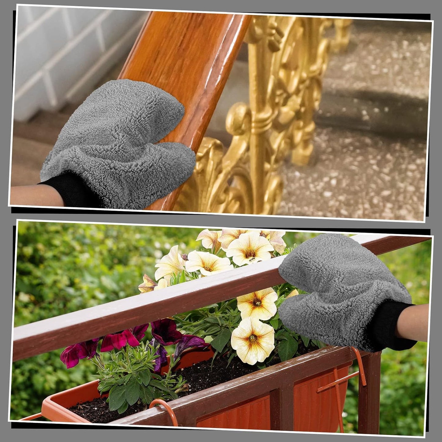 Remerry 6 Pcs Microfiber Mitts with Thumb for Cars Paint Wash Gloves Terry Weave Dusting Mitts