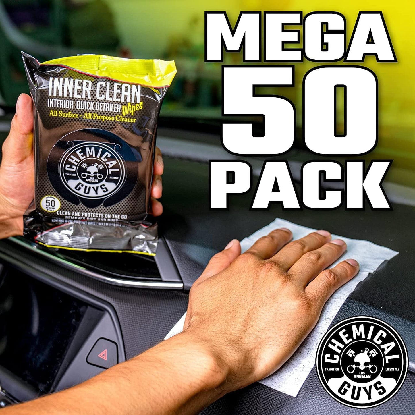 Chemical Guys Total Interior Cleaner & Protectant and InnerClean Interior Quick Detailer & Protectant Wipes for Cars, Trucks, SUVs, and RVs, 2 Pack, 50 Ct Each (100 Wipes Total)