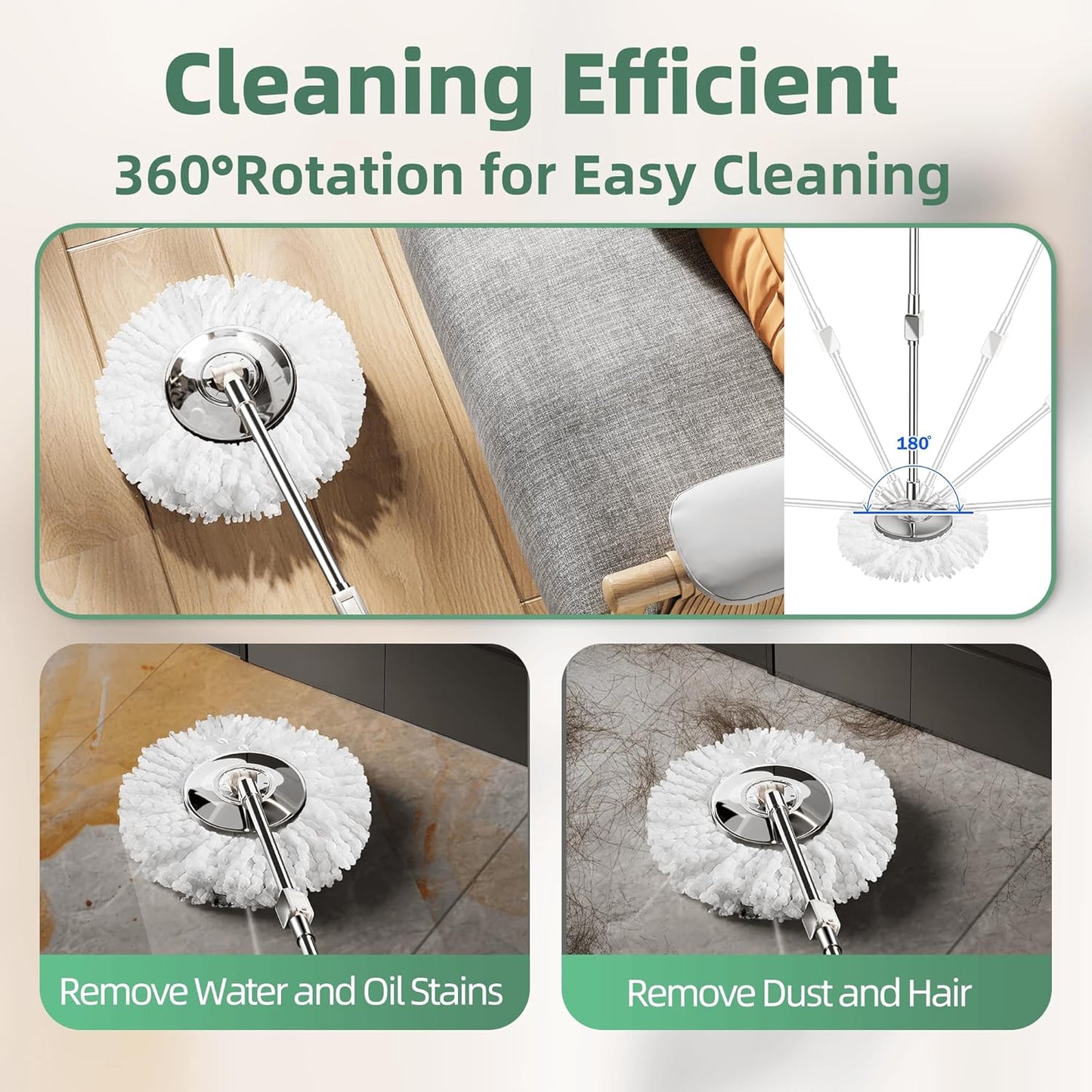 Spin Mop and Bucket with Wringer Set for Home,360° Mop and Bucket with Separate Clean and Dirty Water,Wet Dust Mop for Floor Cleaning with Extra Refills (Silver)