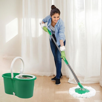 Spin Mop and Bucket with Wringer Set,for Floor Cleaning,with Floor Scrub Brush,61" Adjustable Handle and 6 Microfiber Mop Head(White)