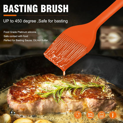 Walfos Silicone Basting Pastry Brush, Heat Resistant Pastry Brush Set, Strong Steel Core and One-Pieces Design, Perfect for BBQ Grill Baking Kitchen Cooking, BPA Free and Dishwasher Safe, 2 Pcs (Blue)