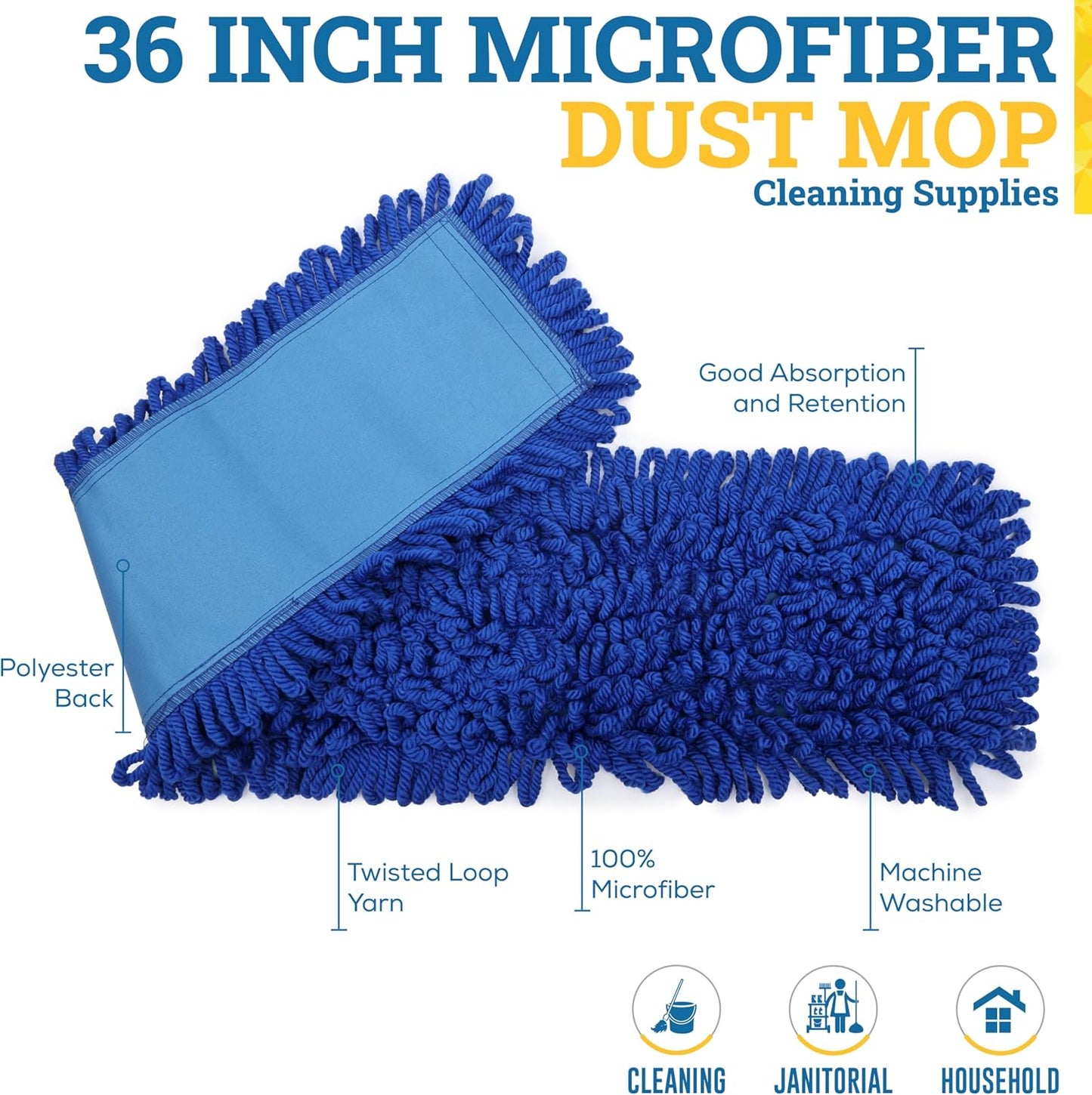 Kleen Handler 24 inch Microfiber Dust Mop | Medium Washable Commercial Mop Head Replacement, Pack of 3