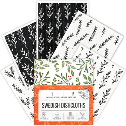 Swedish Dishcloths for Kitchen, Swedish Dish Cloths 5 Pack, Super Absorbent Reusable Paper Towels Washable, Biodegradable, Quick Drying, Dishwasher Safe