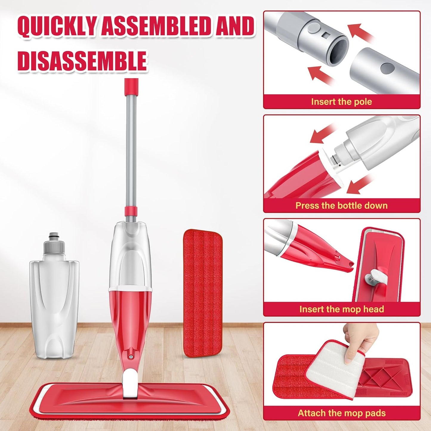 Microfiber Spray Mop for Floors Cleaning: Wet Dry Hardwood Floor Mops with 3 Washable Reusable Pads for Swiffer Powermop - Flat Mop with Sprayer for Tile Wood Laminate Vinyl Marble