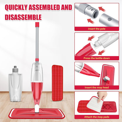 Microfiber Spray Mop for Floors Cleaning: Wet Dry Hardwood Floor Mops with 3 Washable Reusable Pads for Swiffer Powermop - Flat Mop with Sprayer for Tile Wood Laminate Vinyl Marble