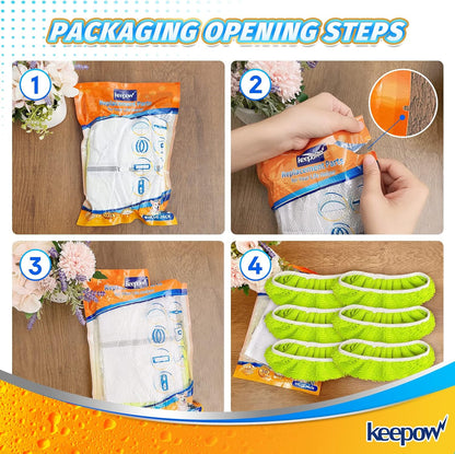 KEEPOW Reusable XL Mop Pads Compatible with Swiffer XL Sweeper, X-Large Dry Sweeping Cloths, Wet Mopping Cloths, Washable Microfiber XL Wet Pads Refills for Surface/Hardwood Floor Cleaning, 4 Pack