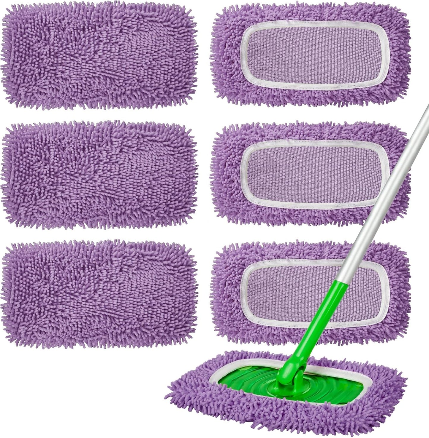 6Pcs Reusable Microfiber Mop Pads Compatible with Swiffer Sweeper, Wet and Dry Flat mop Cover, Replacement Sweeping Mopping pad Refills for Surface/Hardwood Floor Cleaning