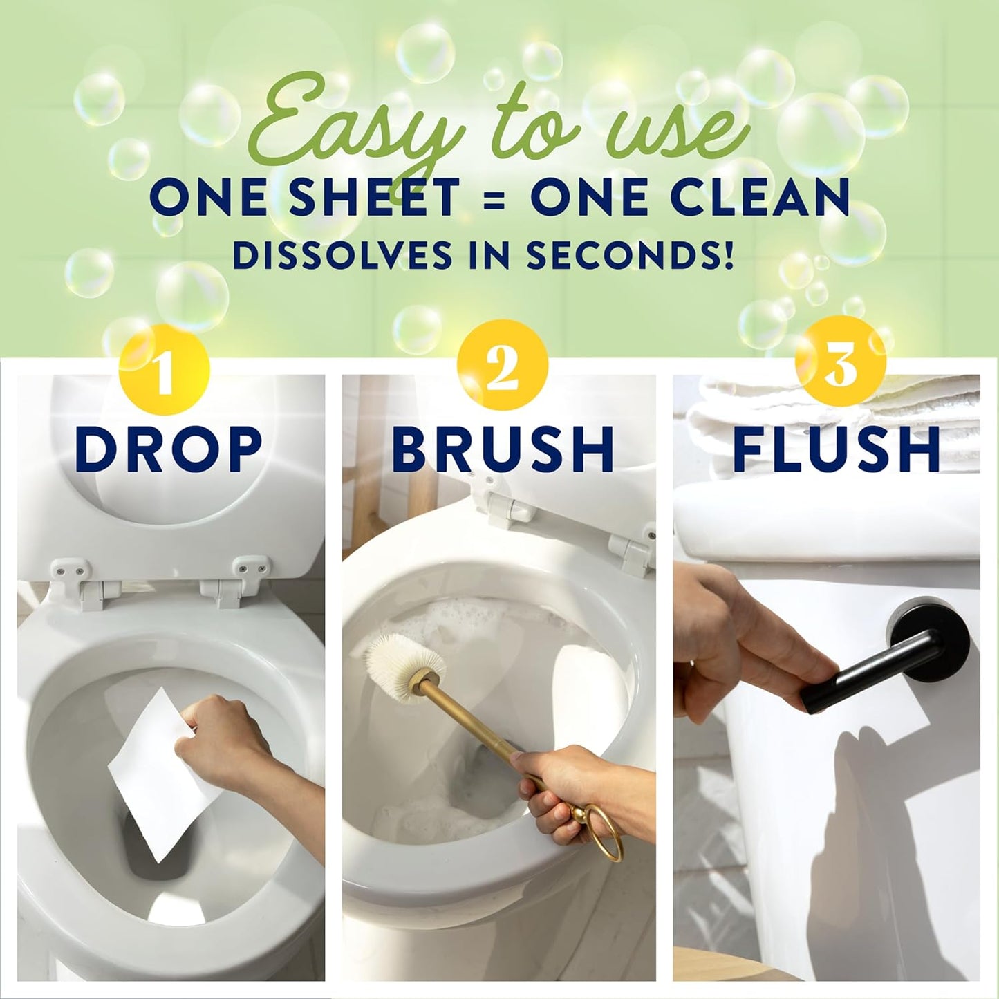 Cleancult Toilet Bowl Cleaner Sheets - Dissolvable, Septic Safe, Effective Cleaning, Removes Stains & Rings, Cleans & Deodorizes - 32 Uses - Fresh Lemon Scent - Plastic-Free Packaging