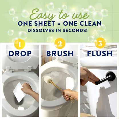 Cleancult Toilet Bowl Cleaner Sheets - Dissolvable, Septic Safe, Effective Cleaning, Removes Stains & Rings, Cleans & Deodorizes - 32 Uses - Fresh Lemon Scent - Plastic-Free Packaging