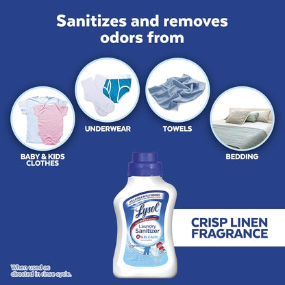 Lysol Disinfectant Laundry Sanitizer & Scent Booster, Laundry Detergent Additive, Color Safe Bleach Alternative, Laundry Odor Eliminator, Kills Bacteria & Viruses, Crisp Linen Scent, 41 Fl Oz Liquid