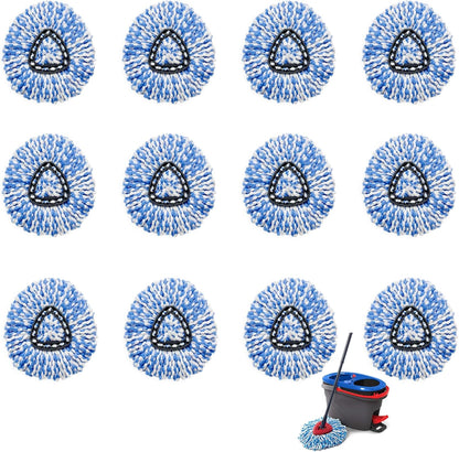 16 Pcs Spin Mop Replacement Heads, 360° Easy Wring Spin Mop 100% Microfiber Refill, Easy Cleaning Spin Mop Heads, 2 Tank System Replace Head for Easy House Cleaning Floor Mopping, Blue&White