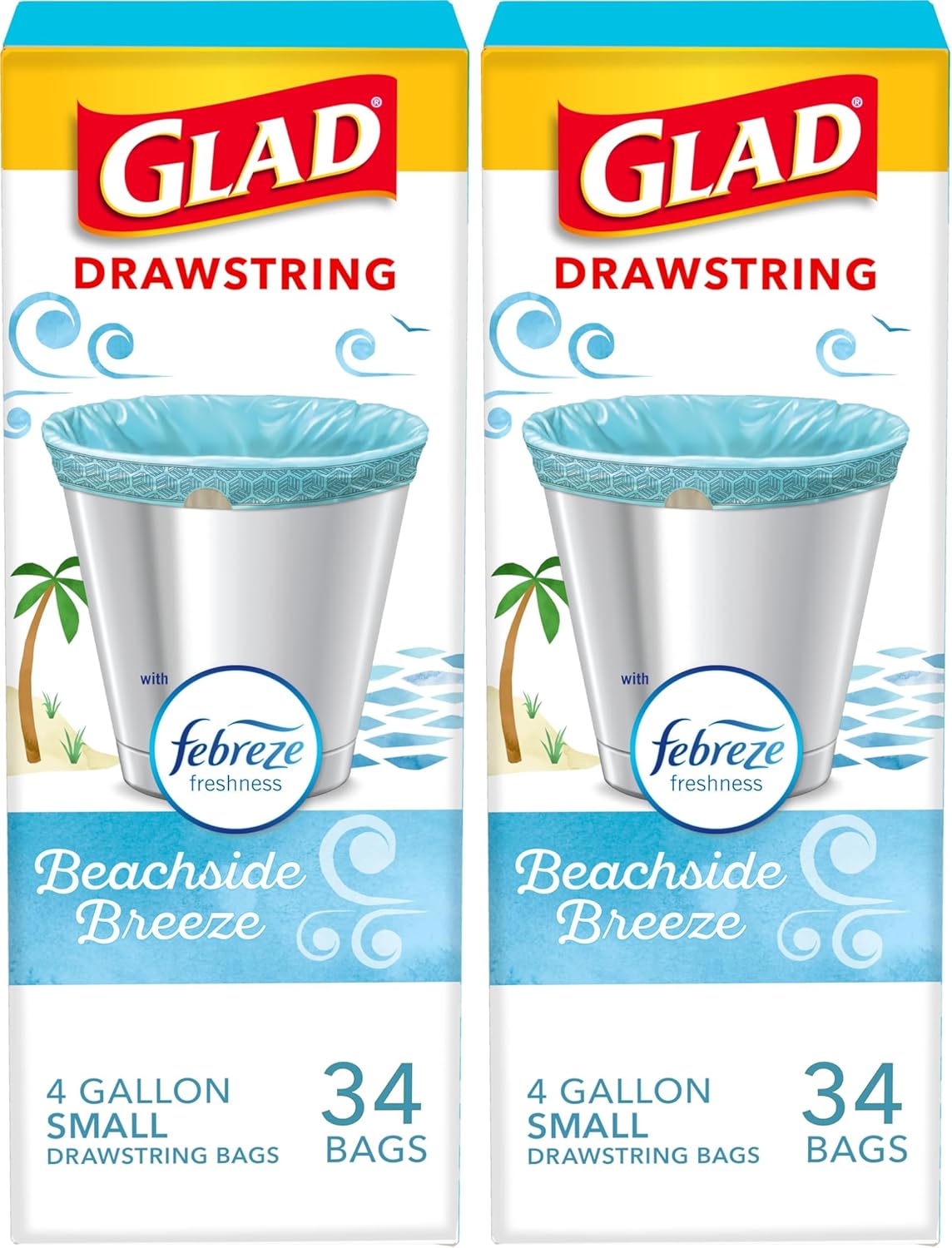Glad Small Trash Bags 4 Gallon, Febreze Cherry Blossom Garbage Bags, Odor Resistant with Drawstring, 34 Count
