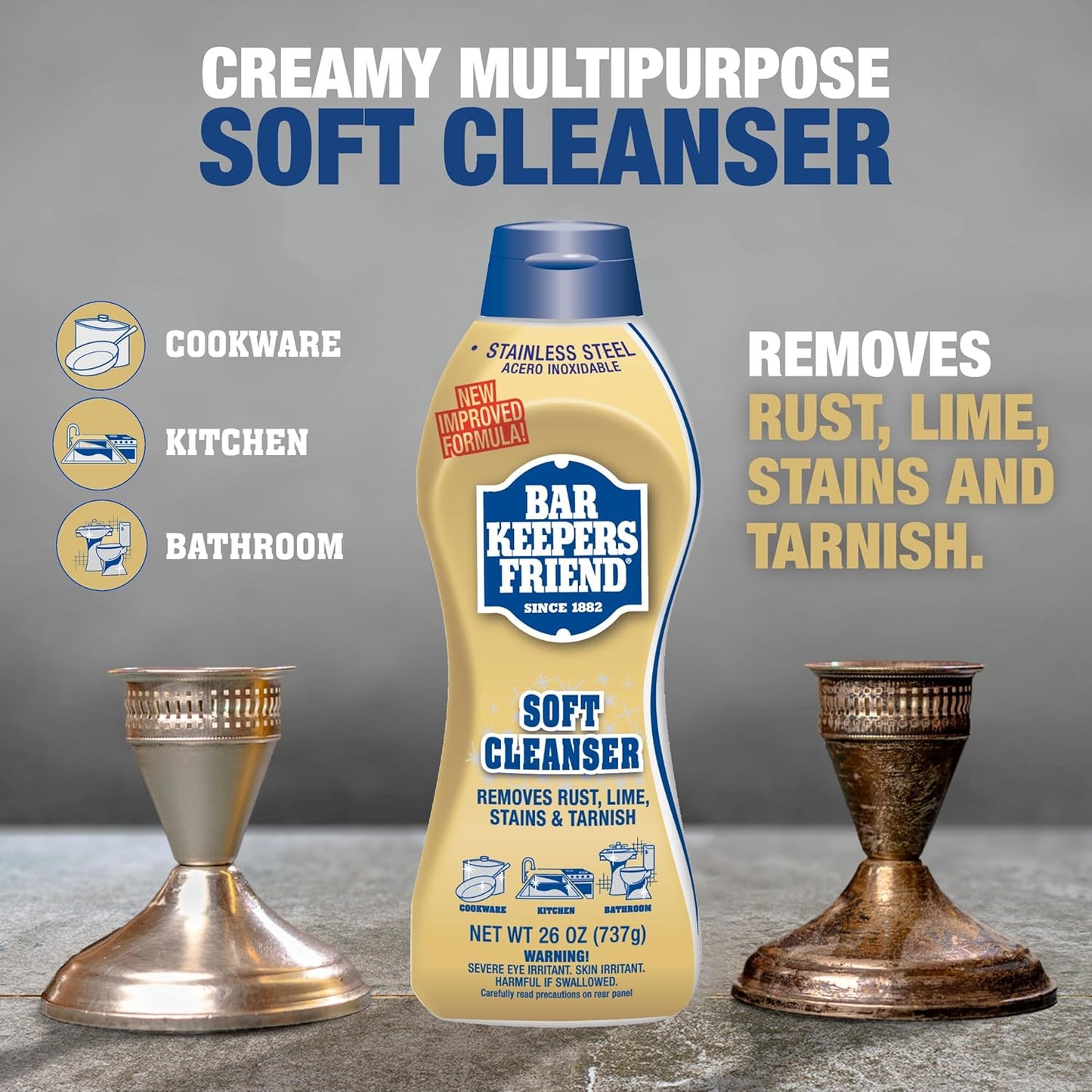 Bar Keepers Friend Soft Cleanser Liquid, 13 oz x 2, Multipurpose Surface Cleaner, Soap Scum & Grease from Stainless Steel & More