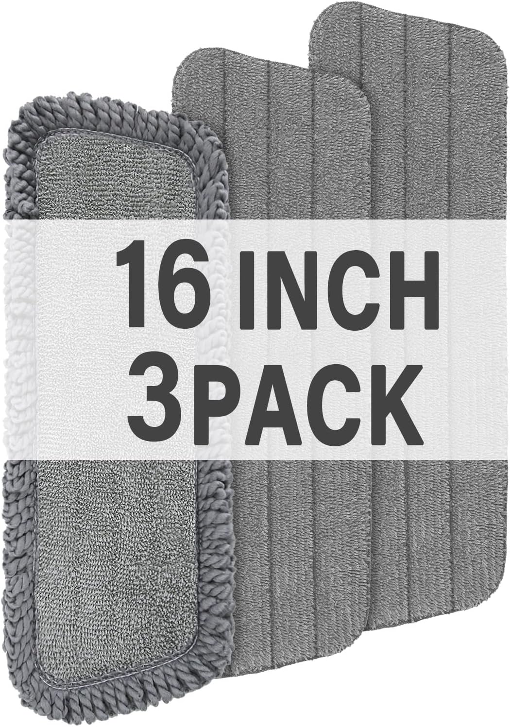 16.5 inch Mop Pads Refills, 3 Pack Microfiber Reusable Replacement Mop Pads Flat Replacements Heads for Wet Or Dry Floor Cleaning and Scrubbing, Grey Tassel Cloth