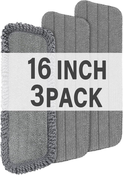 16.5 inch Mop Pads Refills, 3 Pack Microfiber Reusable Replacement Mop Pads Flat Replacements Heads for Wet Or Dry Floor Cleaning and Scrubbing, Grey Tassel Cloth
