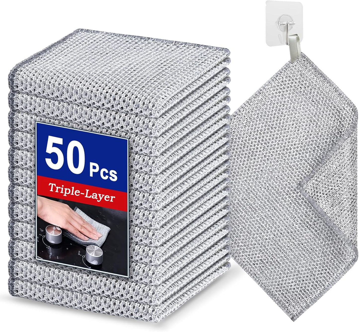 Wangjinpeng12 Pcs New Upgrade 3-Layer Metal Dish Cloths, Non-Scratch Odor-Free Multipurpose Wire Dishwashing Rags for Wet Dry Use, Kitchen Cleaning Cloths for Dishes, Sinks & Stove Tops(7.87X7.87)