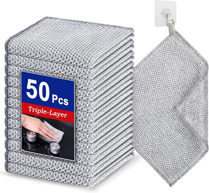 Wangjinpeng12 Pcs New Upgrade 3-Layer Metal Dish Cloths, Non-Scratch Odor-Free Multipurpose Wire Dishwashing Rags for Wet Dry Use, Kitchen Cleaning Cloths for Dishes, Sinks & Stove Tops(7.87X7.87)