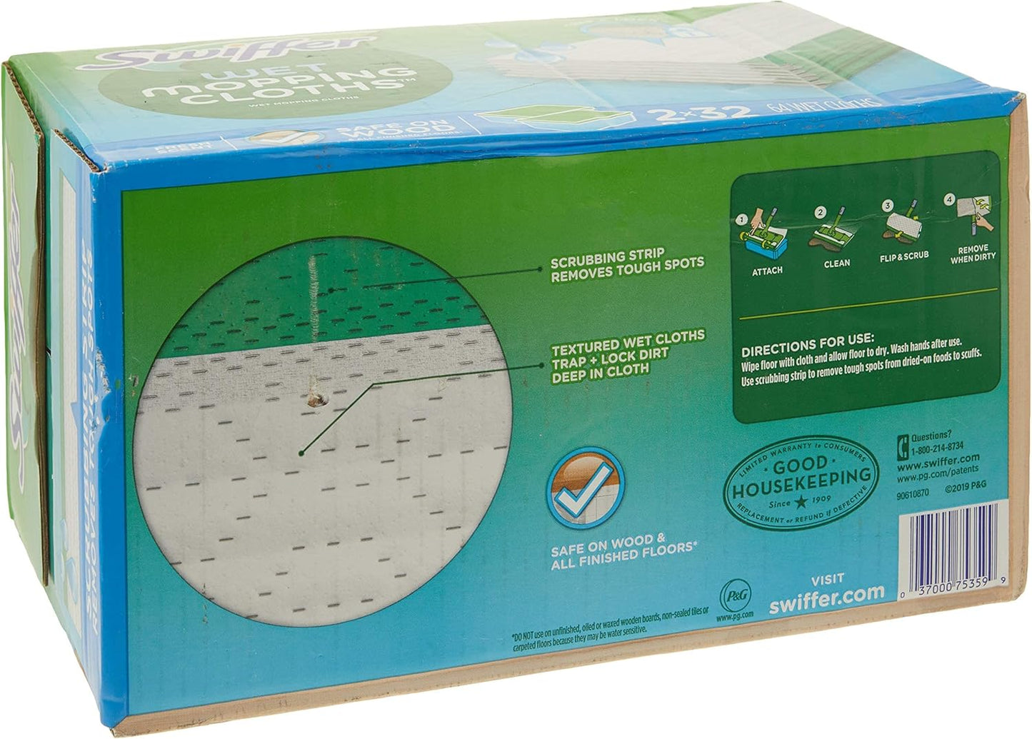 Swiffer Sweep + Mop, Wet Pads Refill, Floor Cleaner for Dirt, Dust, Hair, Cleaning Cloths for Mopping Home, Bathroom, Kitchen, All Purpose Multi-Surface Floor Wipes, Gain, 24ct