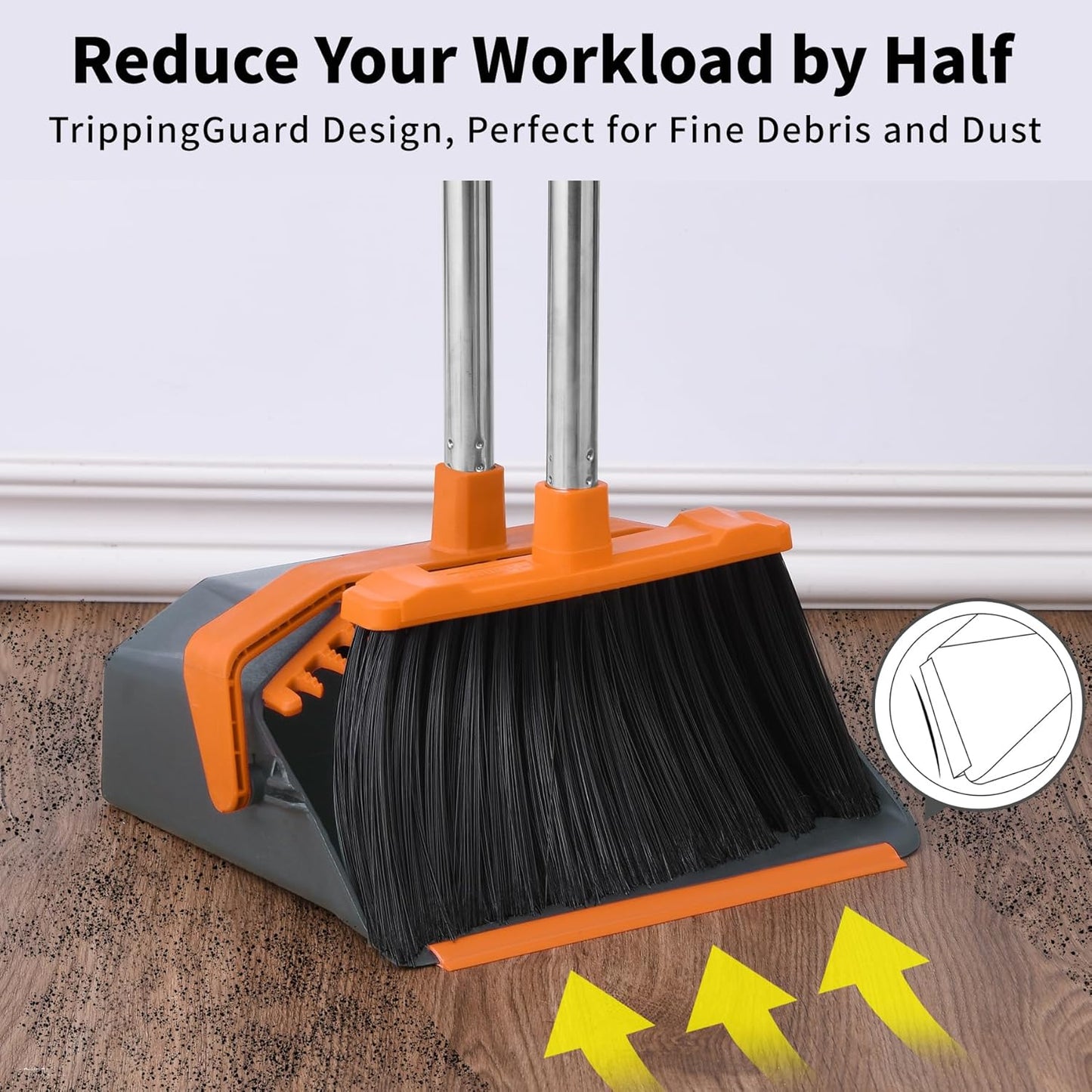 Tiumso Upgrade Broom with Dustpan Combo Set, Broom and Dustpan Set with 51'' Long Handle, Dust Pan and Brooms, ZeroGap Lip, Self-Cleaning Dustpans Teeth for Lobby Kitchen Restaurant - Black and Red
