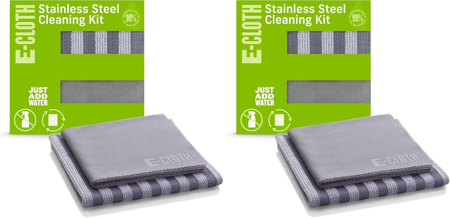 E-Cloth Stainless Steel Microfiber Cleaning Cloth Kit - Stainless Steel Cleaner for Appliances, Oven, Stove, & More - Microfiber Towels for Cars - Reusable Cloths for Cleaning