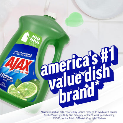 Ajax Ultra Liquid Dish Soap with Fabuloso Watermelon Scent, Fights Grease and Stuck-On Stains, Deep Cleaning Action, Mess-Free, Easy-Flip Cap, 52 fl oz Bottle