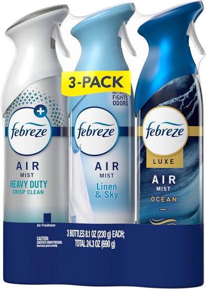 Febreze Air Mist, Air Freshener Spray, Odor Fighting Room Spray, Deodorizer for Home Bathroom Kitchen Office Apartment Dorm Room Classroom, Kitchen Base Mix, 8.1oz, 3ct