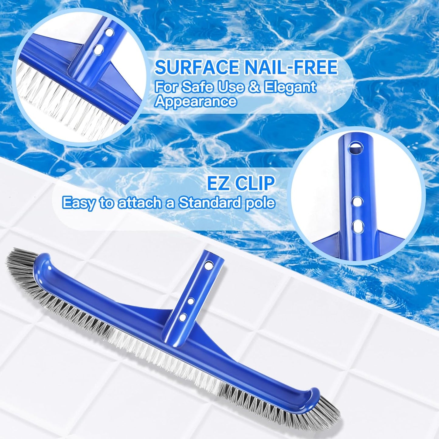 Pool Brush Head | 18" Heavy Duty Floor Brush | Stainless Steel Brush | Metal Pool Scrubber Brush | Wire Bristles & Aluminium Back for Sweep Calcium Buildup, Rust Stains on Concrete