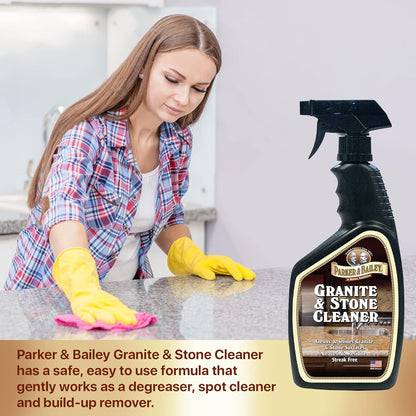 Parker & Bailey Granite & Stone Cleaner - Countertop Kitchen Island Cleaning Spray Marble Tile Slate Quartz Daily Bathroom Counter -White, 24 Oz