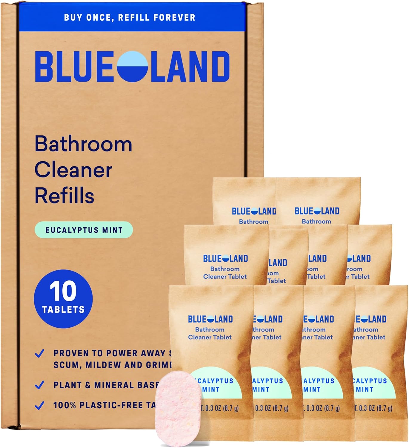 BLUELAND Bathroom Cleaner, 4-Pack Refill, Eucalyptus Mint Scent, Eco-Friendly Cleaning Supplies, 4 x 24 Fl oz