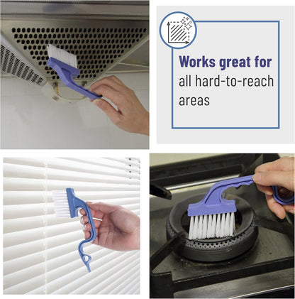 Slick- Window Track Cleaning Brush, 2 Pack, Blue Ergonomic Handle, Built-in Scraper, Multipurpose, Window Track Cleaning Tools