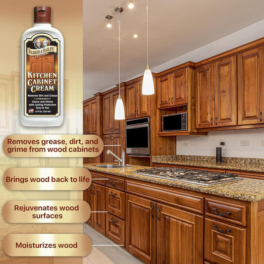 Parker & Bailey Kitchen Cabinet Cream, Multi Surface Cleaner & Furniture Cleaner, Quick Shine Wood Restorer & Protector for Cabinets, Tables & Surfaces, Renews & Restores a Finish for Wood, 16oz