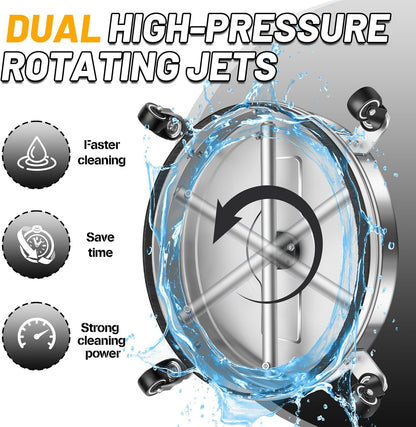 14" Pressure Washer Surface Cleaner with 4 Wheels - Stainless Steel Surface Cleaner for Pressure Washer Attachment for Concrete, Patio, Sidewalk, Deck and Driveways - PWS14