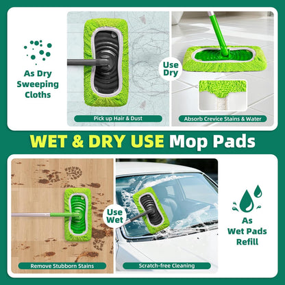 Reusable Mop Pads Compatible with Swiffer Sweeper Mop, Microfiber Dry Sweeping Cloths & Machine Washable Wet Pads Refill for Use on All Sealed Floors - Stone, Hardwood, Laminate & Tile (6 Blue)