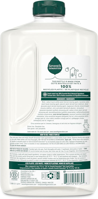 Seventh Generation Dish Liquid Soap Clementine Zest Lemongrass Refill Dishwashing Soap Biodegradable liquid soap 50 Fl oz