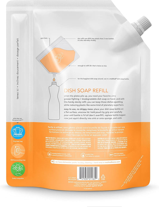 Method Gel Dish Soap Refill, Clementine Scent, Powerful Cleaning Formula, Large Refill Tub, Cuts Through Grease, 54 Fl Oz